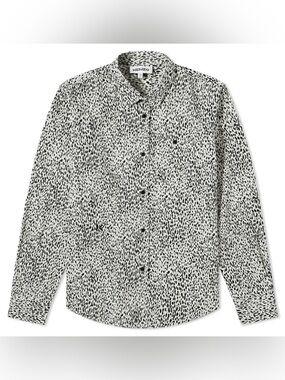 Kenzo 15 1/4 Mens Long Sleeve Button Down Polka Dot Print Gray Black Abstract